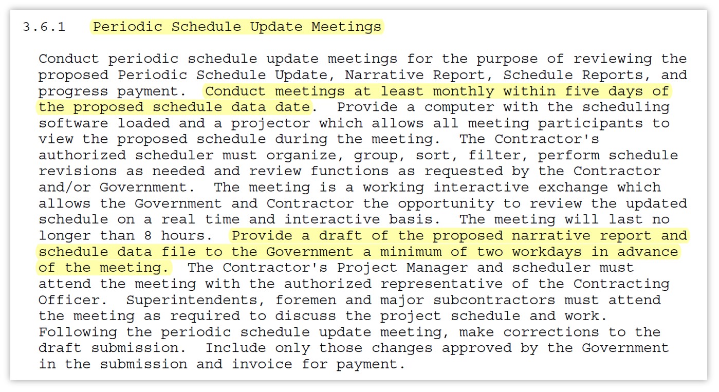 USACE Schedule Narratives CPMSS